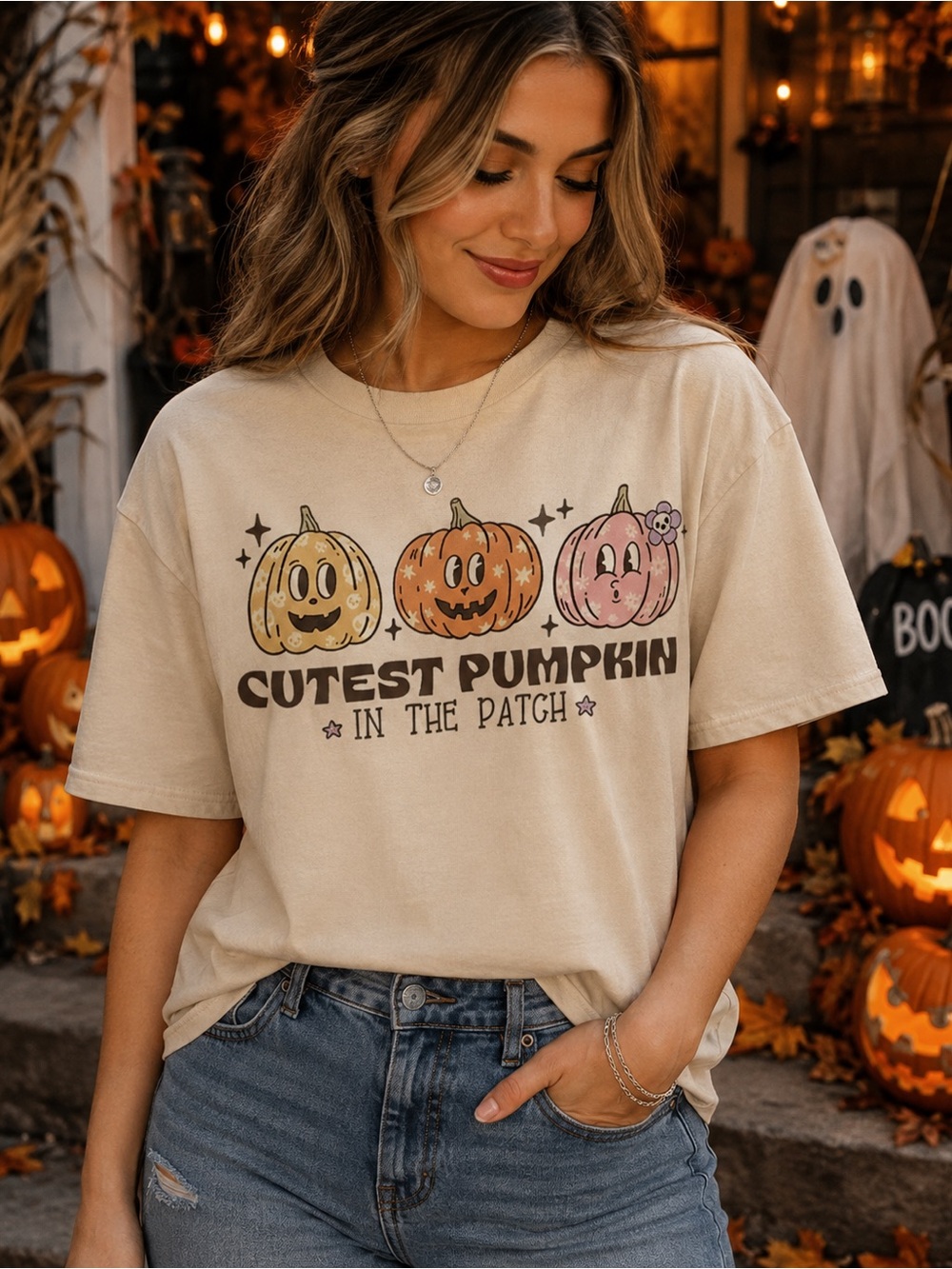 Cutest Pumpkin In The Patch Graphic Tee - Beige